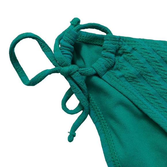 Mynah Green Textured Hipster Bikini Swimsuit Bottom Lined Adjustable Ties Large - Picture 6 of 11